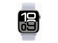 Apple Watch Series 10 (GPS) - 42 mm - sølvaluminium - smartklokke med sportssløyfe - myk dobbeltlagsnylon - blå sky - håndleddstørrelse: 130-200 mm - 64 GB - Wi-Fi 4, UWB, Bluetooth - 30 g MWWD3QN/A