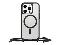 OtterBox React Series - Baksidedeksel for mobiltelefon - halskjede - MagSafe-samsvar - svart krystall (klar/svart) - for Apple iPhone 16 Pro 77-96831