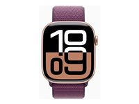 Apple Watch Series 10 (GPS) - 46 mm - rosegull aluminium - smartklokke med sportssløyfe - myk dobbeltlagsnylon - plomme - håndleddstørrelse: 130-200 mm - 64 GB - Wi-Fi 4, UWB, Bluetooth - 36.4 g MWWV3QN/A