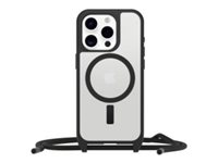 OtterBox React Series - Baksidedeksel for mobiltelefon - halskjede - MagSafe-samsvar - svart krystall (klar/svart) - for Apple iPhone 16 Pro Max 77-96837