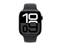 Apple Watch Series 10 (GPS) - 46 mm - jet svart aluminium - smartklokke med sportsbånd - fluorelastomer - svart - båndbredde: S/M - 64 GB - Wi-Fi 4, UWB, Bluetooth - 36.4 g MWWP3QN/A