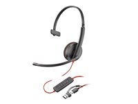 Poly Blackwire 3210 - Blackwire 3200 Series - hodesett - on-ear - kablet - USB-C - svart - UC-sertifisert, Certified for Skype for Business, Cisco Jabber Certified, Avaya Certified 8X214AA