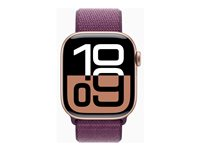 Apple Watch Series 10 (GPS + Cellular) - 42 mm - rosegull aluminium - smartklokke med sportssløyfe - myk dobbeltlagsnylon - plomme - håndleddstørrelse: 130-200 mm - 64 GB - LTE, Wi-Fi 4, UWB, Bluetooth - 4G - 29.3 g MWXC3QN/A