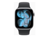 Apple Watch Series 11 (GPS + Cellular) - 42 mm - space gray aluminum - smartklokke med sportsbånd - fluorelastomer - svart - båndbredde: S/M - 64 GB - Bluetooth, LTE, Wi-Fi 4, UWB - 5G - 29.7 g MF8A4QN/A