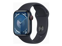 Apple Watch Series 9 (GPS + Cellular) - 41 mm - midnattsaluminium - smartklokke med sportsbånd - fluorelastomer - midnatt - båndbredde: S/M - 64 GB - Wi-Fi, Bluetooth, UWB, LTE - 4G - 32.1 g MRHR3DH/A