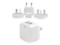 StarTech.com Dual Port USB Wall Charger 17W/3.4A - Travel Charger 110V/220V - Strømadapter - 17 watt - 3.4 A - 2 utgangskontakter (USB) - hvit - for P/N: USBLT1MWS, USBLT2MBR, USBLT2MW, USBLT30CMW, USBLTM1MBK, USBLTM1MWH, VID2VGATV3 USB2PACWH
