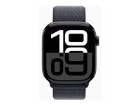 Apple Watch Series 10 (GPS + Cellular) - 46 mm - jet svart aluminium - smartklokke med sportssløyfe - myk dobbeltlagsnylon - blekk - håndleddstørrelse: 130-200 mm - 64 GB - LTE, Wi-Fi 4, UWB, Bluetooth - 4G - 35.3 g MWY53QN/A