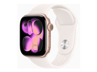 Apple Watch Series 11 (GPS + Cellular) - 42 mm - rosegull aluminium - smartklokke med sportsbånd - fluorelastomer - lett rouge - båndbredde: S/M - 64 GB - Bluetooth, LTE, Wi-Fi 4, UWB - 5G - 29.7 g MF8E4QN/A