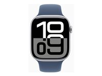 Apple Watch Series 10 (GPS + Cellular) - 46 mm - sølvaluminium - smartklokke med sportsbånd - fluorelastomer - denim - båndbredde: M/L - 64 GB - LTE, Wi-Fi 4, UWB, Bluetooth - 4G - 35.3 g MWY13QN/A