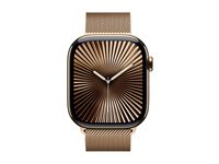 Apple Watch Series 10 (GPS + Cellular) - 46 mm - gull titan - smartklokke med fint strikket løkke - nett av rustfritt stål - gull - båndbredde: M/L - 64 GB - LTE, Wi-Fi 4, UWB, Bluetooth - 4G - 41.7 g MX003QN/A