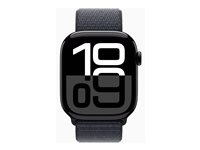 Apple Watch Series 10 (GPS) - 46 mm - jet svart aluminium - smartklokke med sportssløyfe - myk dobbeltlagsnylon - blekk - håndleddstørrelse: 130-200 mm - 64 GB - Wi-Fi 4, UWB, Bluetooth - 36.4 g MWWR3QN/A