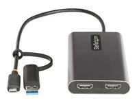 StarTech.com USB-C to Dual-HDMI Adapter, USB-C or A to 2x HDMI, 4K 60Hz, 100W PD Pass-Through, 1ft (30cm) Built-in Cable, External Video Graphics Adapter - USB to HDMI Multi-Monitor Converter for Laptop (109B-USBC-HDMI) - Video adapter - TAA-samsvar - USB-type A, 24 pin USB-C hann til 2 x 19 pin HDMI Type A, 24 pin USB-C hunn - 30 cm - grå - 4K-støtte, aktiv 109B-USBC-HDMI