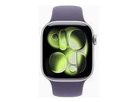 Apple Watch Series 11 (GPS) - 42 mm - sølvaluminium - smartklokke med sportsbånd - fluorelastomer - lilla tåke - båndbredde: S/M - 64 GB - Bluetooth, Wi-Fi 4, UWB - 30.3 g MEU64QN/A