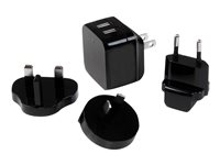 StarTech.com Travel USB Wall Charger - 2 Port - Black - Universal Travel Adapter - International Power Adapter - USB Charger (USB2PACBK) - Strømadapter - 17 watt - 3.4 A - 2 utgangskontakter (USB) - svart - for P/N: USBLT1MWS, USBLT2MBR, USBLT2MW, USBLT30CMW, USBLTM1MBK, USBLTM1MWH, VID2VGATV3 USB2PACBK
