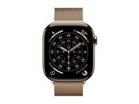 Apple Watch Series 11 (GPS + Cellular) - 46 mm - gull titan - smartklokke med fint strikket løkke - nett av rustfritt stål - gull - båndbredde: M/L - 64 GB - LTE, Wi-Fi 4, UWB, Bluetooth - 5G - 43.1 g MFD84QN/A