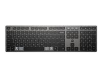 HP 725 - Tastatur - multi-enhet, oppladbar, drevet av SuperCapacitor - full size - trådløs - 2.4 GHz, Bluetooth - QWERTY - Pan Nordic - kveldningssvart 9T5B2AA#UUW