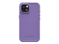 OtterBox FRE - Beskyttende vanntett eske for mobiltelefon - MagSafe-samsvar - 50 % resirkulert plast, 25 % havbasert resirkulert plast - plommeregel (lilla) - for Apple iPhone 15 77-93440