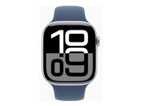 Apple Watch Series 10 (GPS + Cellular) - 46 mm - sølvaluminium - smartklokke med sportsbånd - fluorelastomer - denim - båndbredde: S/M - 64 GB - LTE, Wi-Fi 4, UWB, Bluetooth - 4G - 35.3 g MWY03QN/A