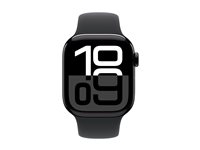 Apple Watch Series 10 (GPS) - 42 mm - jet svart aluminium - smartklokke med sportsbånd - fluorelastomer - svart - båndbredde: S/M - 64 GB - Wi-Fi 4, UWB, Bluetooth - 30 g MWWE3QN/A
