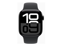 Apple Watch Series 10 (GPS + Cellular) - 42 mm - jet svart aluminium - smartklokke med sportsbånd - fluorelastomer - svart - båndbredde: S/M - 64 GB - LTE, Wi-Fi 4, UWB, Bluetooth - 4G - 29.3 g MWX63QN/A