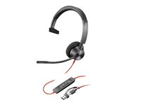 Poly Blackwire 3310 - Blackwire 3300 series - hodesett - on-ear - kablet - USB-A - svart - Certified for Microsoft Teams, UC-sertifisert 8X216AA